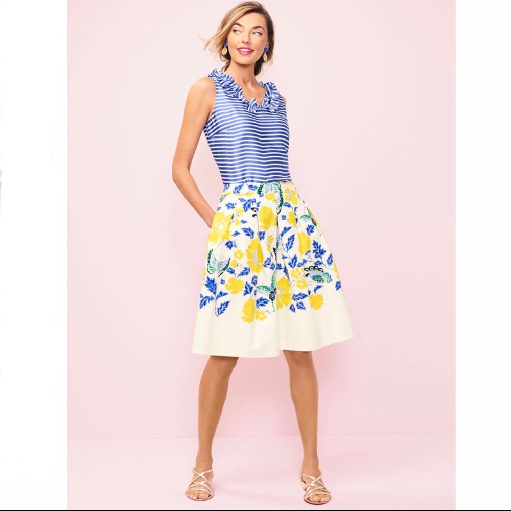 Talbots | L | Blue & White Stripe Ruffle Top - Picture 1 of 7